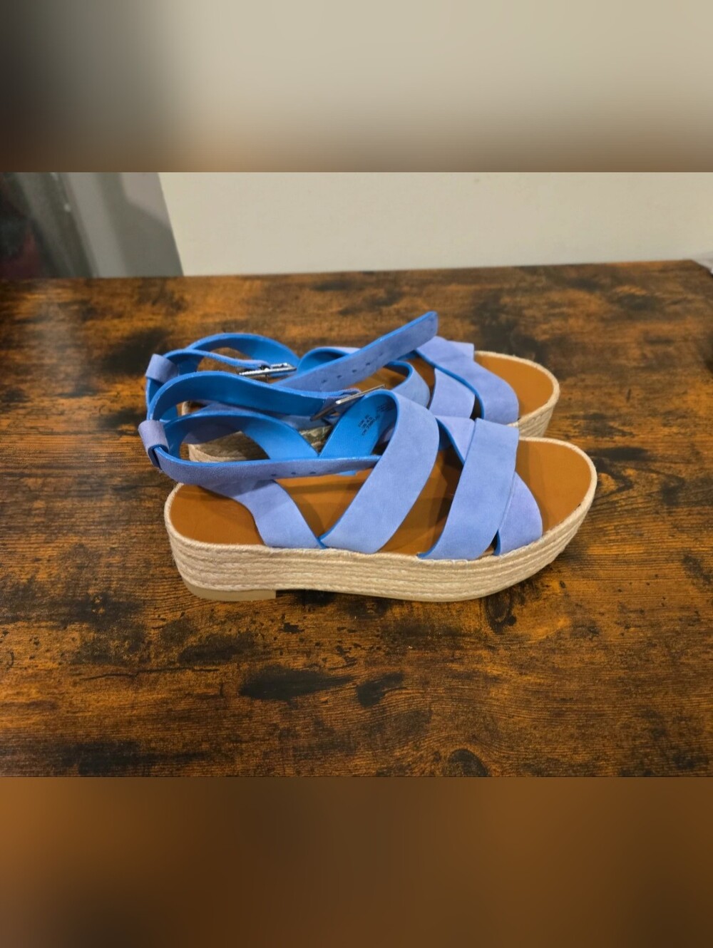 H&M Light Blue Suede Espadrille Platform Sandals
